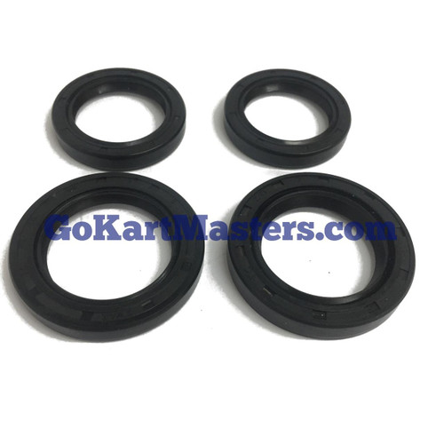 TrailMaster ALL 150s & 300 XRS Rear Axle Seal Set, four black circular axle seals arranged on a white background