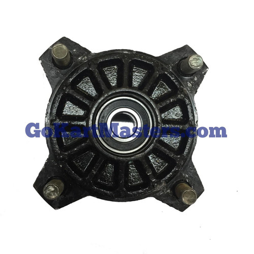 TrailMaster 150/300 Front Wheel Hub/GO Kart & UTV, black metal wheel hub with bearing and mounting bolts for go-kart or UTV application.