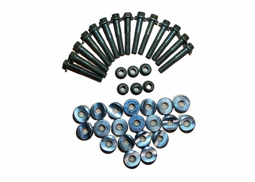 TrailMaster Mid & Blazer 200R Frame Hardware Set, black bolts, nuts, and washers for motorcycle frame assembly.
