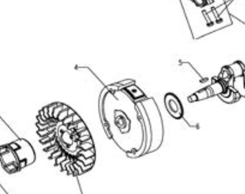 Trailmaster Mid XRX and Mid XRX-R Fly Wheel, technical diagram showing mechanical components and assembly parts.