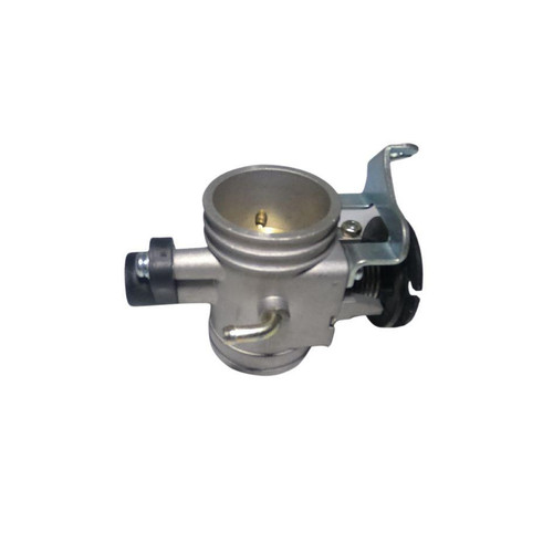 Trailmaster 200 EFI Throttle Body, metallic engine component with mounting brackets and throttle butterfly valve.
