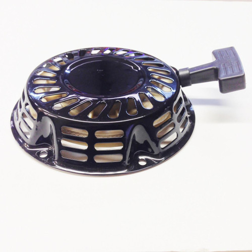 TrailMaster Cheetah 8 Starter Recoil Pull Cord, black metal recoil starter with handle for small engines.