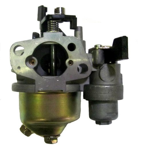 Trailmaster Cheetah 8 Go Kart Carburetor, metal carburetor with black and silver components and a gold-colored float chamber.