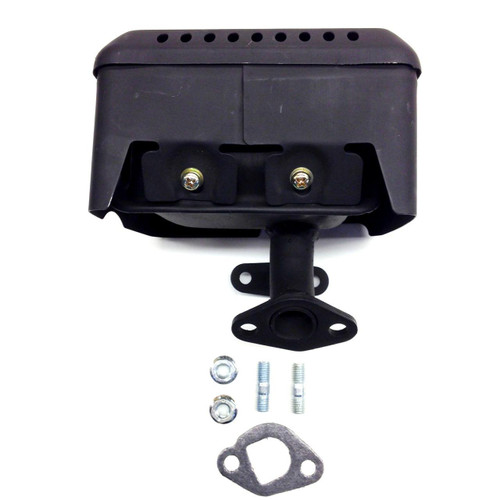 Trailmaster Cheetah 8 Go Kart Muffler Kit, black exhaust muffler with mounting hardware and gasket, designed for high performance and durability.