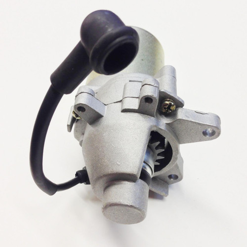 TrailMaster Cheetah 8 Go Kart Starter Motor, metallic engine component with black wiring and mounting points.