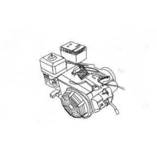 Trailmaster Mid XRX Go Kart Engine, black and white line drawing of a compact engine with various components including a cooling system, exhaust, and wiring.