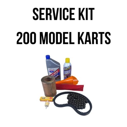 TrailMaster 150 / 200 Complete Service Kit — Fits All GY6 169cc Models, image showing a detailed view of various scooter maintenance parts including filters, chain, lubricant, and tools.