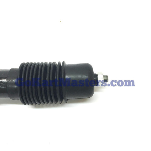 Trailmaster 200 XRS & 200 XRX Steering Box Assembly with tie rod ends, black metal steering component with rubber boot, isolated on white background.