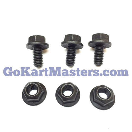 TrailMaster Hurricane 200X Fender Bolt Kit 3 pack, includes three black bolts and three matching nuts for ATV fender assembly.