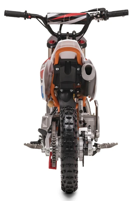 TrailMaster SK110S 110cc Semi-Automatic Kids Dirt Bike, front view showcasing the handlebar, front wheel, and frame.
