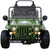 TM Army Vehicle Jeep-style ATAC GK-6125A, green mini military-inspired electric ride-on toy for kids with rugged tires, replica front grille, and steering wheel.