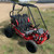 Mini XRX/R+ Go Kart with Reverse for ages 4 and up, assembled product with a red frame, two black seats with harnesses, rugged tires, and a steering wheel, suitable for outdoor off-road use.