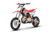 TM SK110E Kids Dirt Bike, red and white off-road motorcycle with 26-inch seat and EFI engine, designed for young riders' outdoor fun.