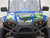 TM Challenger4 300 EX 4 Seater Family Buggy, front view of a blue off-road vehicle with vibrant green and black graphics, protective bumper, and off-road tires.