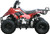 TM 3050c Mini 110cc ATV, red and black mini all-terrain vehicle with a spider web design, large off-road tires, and safety features for kids.