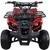 TM 3125R ATV, front view of red all-terrain vehicle with black bumper, large rugged tires, and front rack for accessories.