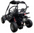 TM Mid XRX Go Kart for age 8 and up, black go-kart with large off-road tires, front and rear suspension, and a small engine, designed for children.