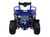 TM 300 XRX-E Independent Rear Suspension Performance Go Kart, front view showing blue frame, large rugged tires, and suspension system.