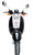 TM Milano 50N Scooter Moped, front view of black and white scooter with round headlight, rearview mirrors, and knobby tire.
