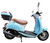 TM Milano 50N Scooter Moped, light blue vintage style scooter with brown seat and rear top box, front and rear lights, and side mirrors.