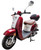 TM Milano 50N Scooter Moped, red and white compact electric scooter with a brown seat and a black top case, featuring a large front headlight and rearview mirrors.