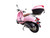 TM Milano 50N Scooter Moped, pink color with a top storage case and brown seat, front view showing handlebars and rear wheel.