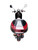 TM Milano 50N Scooter Moped, front view showing the sleek black and red body design, mirrors, handlebars, and rear lights.