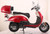 TM Sorento 200A Scooter Moped, red and white electric scooter with a back storage compartment and black seat.