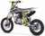 TM TM23 Youth Dirt Bike 29" Seat, Semi-Auto, Electric Start, black, white, and neon yellow motocross dirt bike with knobby tires, front suspension, and black exhaust pipe.