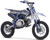 TM TM23 Youth Dirt Bike 29" Seat, semi-automatic with electric start and front and rear disc brakes, sturdy off-road tires, and blue and black design.