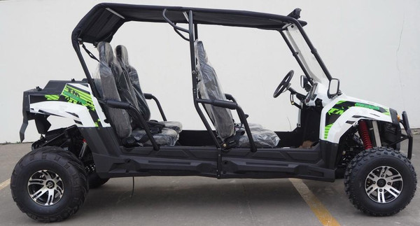TM Challenger4 300 EX 4 Seater Family Buggy, side view of a rugged off-road vehicle with four seats, protective roll cage, and large tires for outdoor adventures.