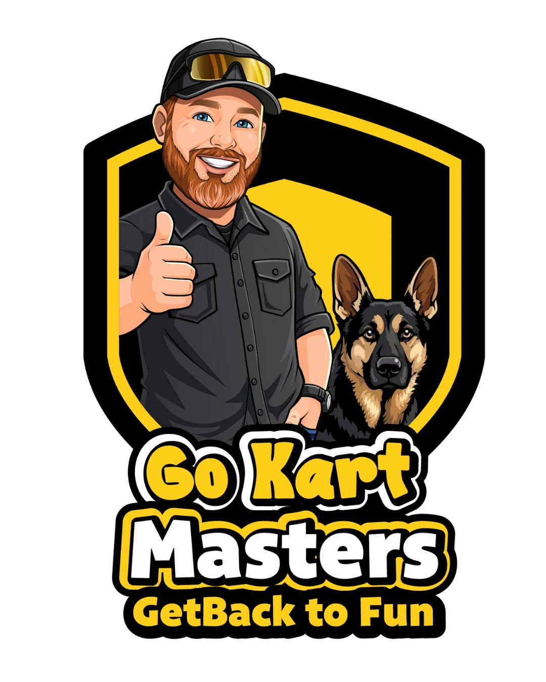 Go Kart Master Scott and GSD Samson, giving you the thumbs up approval for a Trailmaster go kart