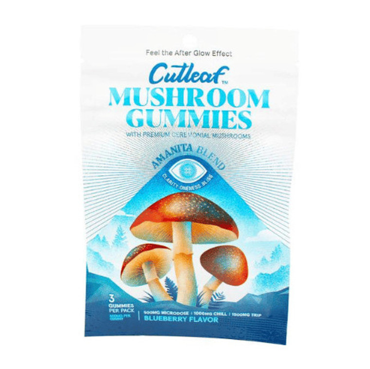 Blueberry Amanita gummies made by Cutleaf. Experience the power of mushrooms with this edible.