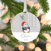 Personalised Baby's First Christmas Mirror Xmas Tree Decoration, Penguin 1st Christmas Bauble Gift