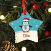 Personalised Name Penguin Ceramic Star Christmas Decoration For Kids