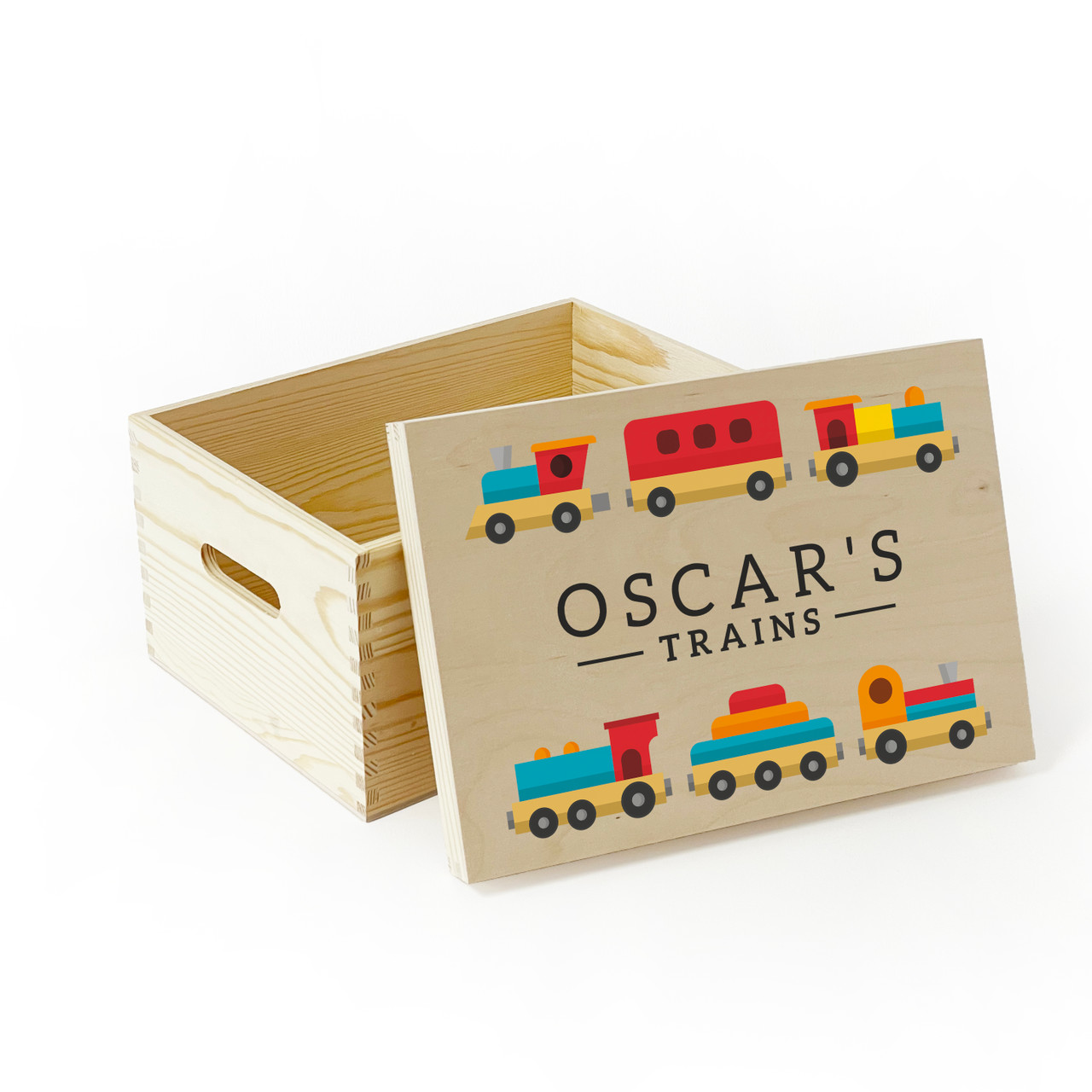 Personalised Trains Wooden Toy Box For Kids