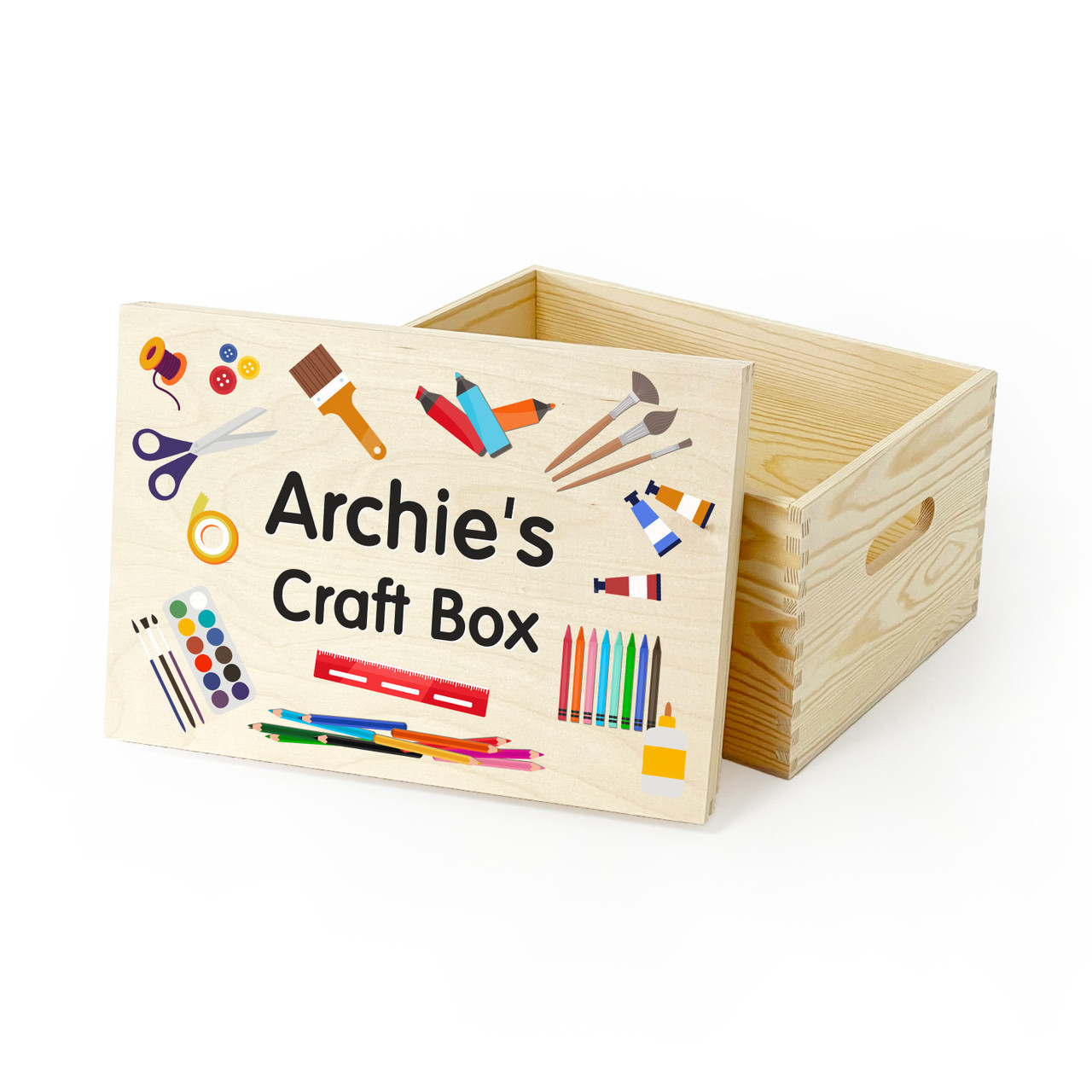 Arts and Crafts Box Personalised Art Box Wooden Arts and Crafts Storage Box  Gift for Kids Arts and Crafts Gift UV297 
