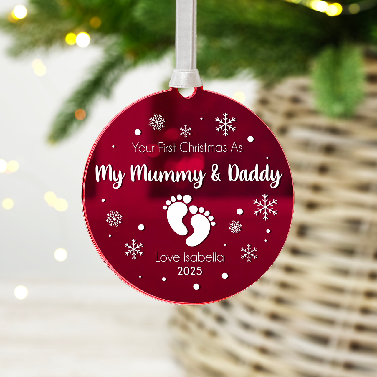Personalised First Christmas As My Mummy Daddy Mirror Bauble 1st