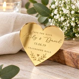 Gold Mirror Save The Date Personalised Heart Magnets