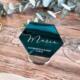 Acrylic Hexagon Table Place Name Cards in Stands