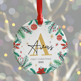 Personalised First Christmas Ceramic Decoration with Intial and Name, Baby 1st Christmas Bauble