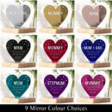 Personalised Mirror Heart Plaque Ornament Gift For Mum