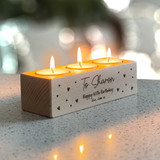 Personalised Engraved Wooden Tealight Candle Holder Birthday Gift