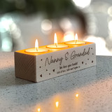 Personalised Engraved Wooden Tealight Candle Holder Gift For Nan & Grandad