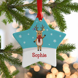 Personalised Name Reindeer Ceramic Star Christmas Decoration For Kids