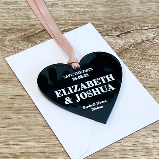 Simple Elegant Save the Date Acrylic Heart Tags
