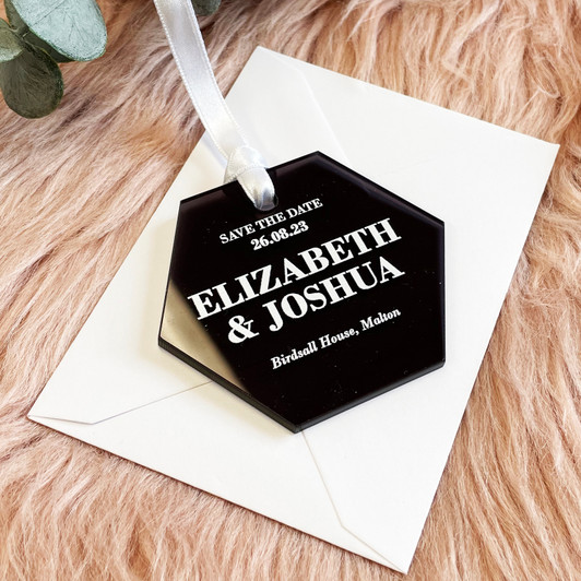 Simple Elegant Hexagon Save the Date Hanging Tags