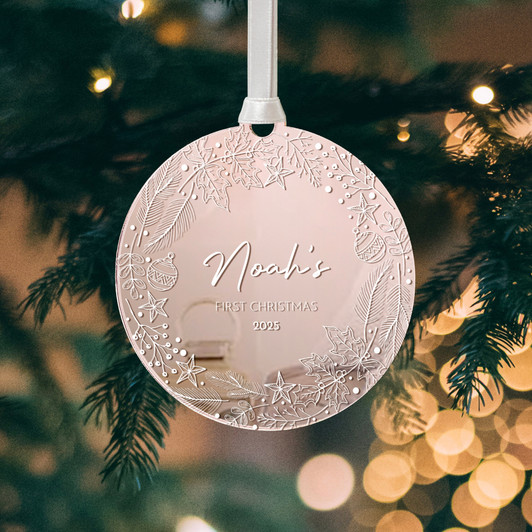 Personalised Baby's First Christmas Mirror Bauble, New Baby's 1st Christmas Keepsake Decoration