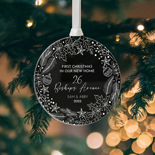 Personalised New Home First Christmas Decoration, 1st Christmas In Your New Home, Mirror Xmas Bauble Gift