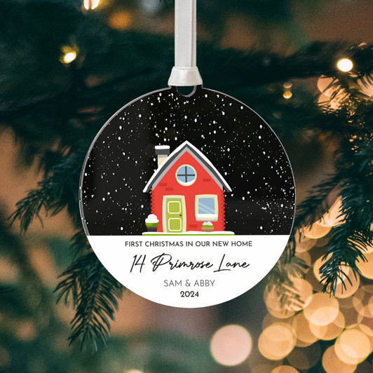 Personalised First Christmas In New Home Xmas Decoration, 1st Christmas In Our New Home Mirror Xmas Bauble